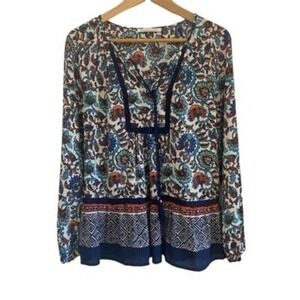 Daniel Rainn Womens Size Small Long Sleeve Boho Blouse Crochet Floral V-neck Top